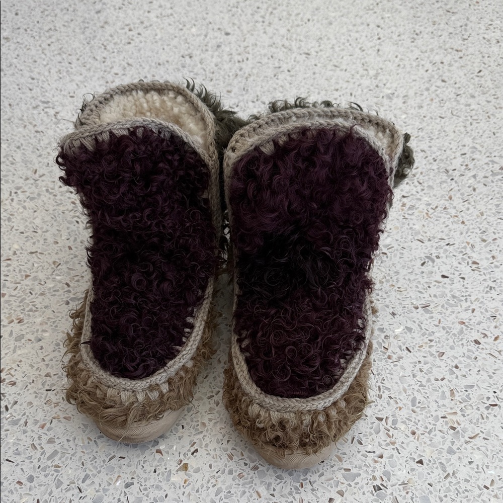 Mou Purple Kaki and Tan Fuzzy Boots